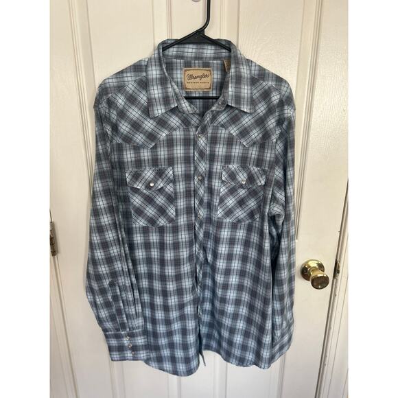 Wrangler Other - Wrangler Gray Plaid Western Shirt Pearl Snap‎ Size XL